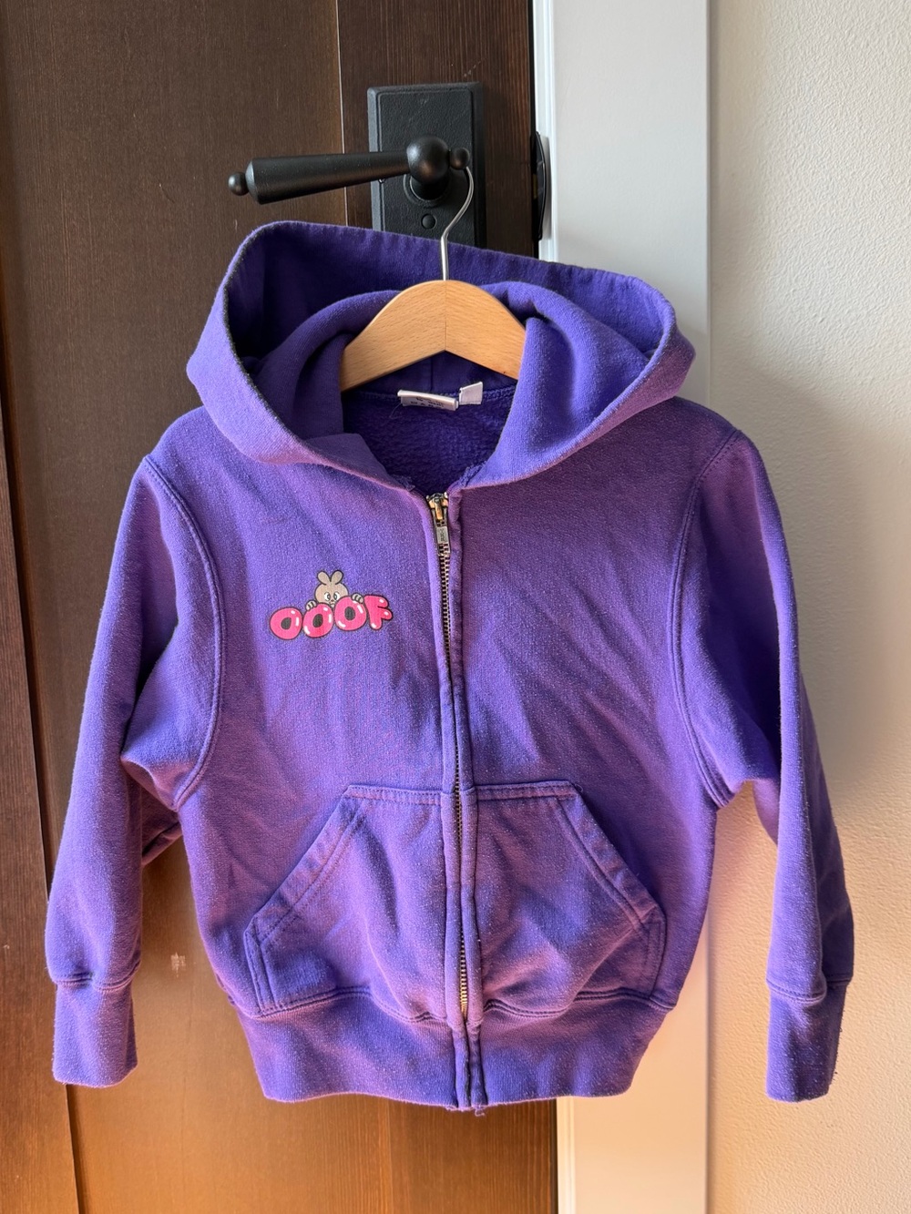 Kids Purple Zip-Up Hoodie with 'OOOF' Graphic